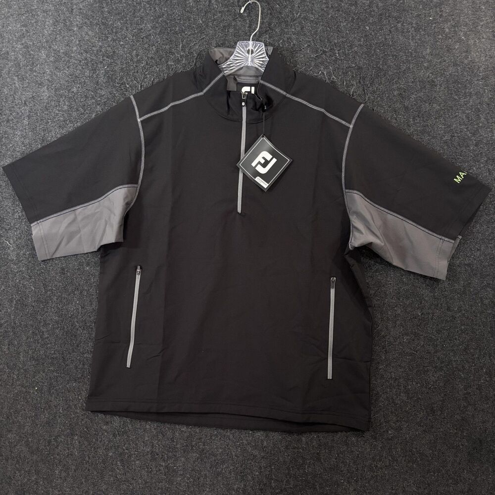 FootJoy Sport Windshirt Men's Large Black Charcoal 1/2 Zip Short Sleeve Golf